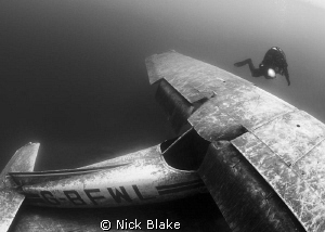 Cessna aircraft wreck and diver, Capernwray. by Nick Blake 